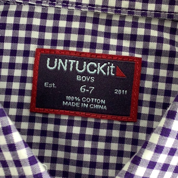 UNTUCKit Wrinkle free Mini Blue/White Check long sleeve shirt boy Size 6-7 NWOT - Picture 3 of 12